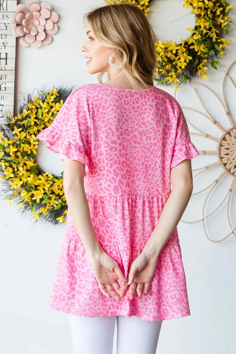 Accessories Trendsi Leopard Ruffle Top Women's Fashion Short Sleeve Blouse - Cute & Trendy