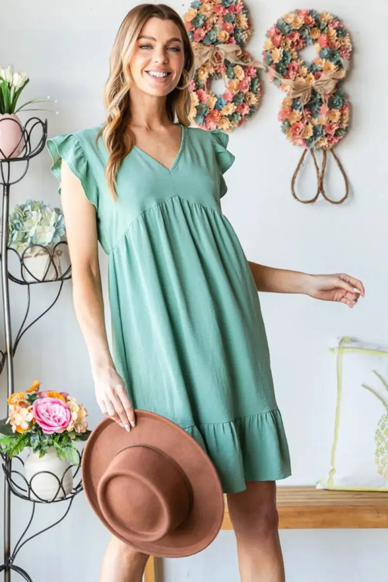 Dresses Trendsi Heimish V-Neck Dress Women's Casual Ruffle Hem Mini Dress - Short Sleeve, Summer