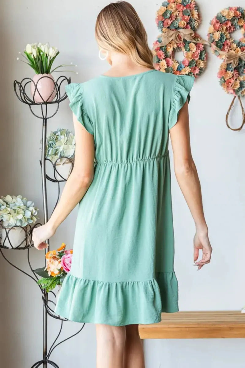 Dresses Trendsi Heimish V-Neck Dress Women's Casual Ruffle Hem Mini Dress - Short Sleeve, Summer