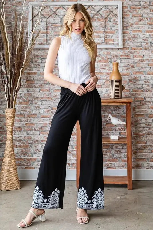 Trendsi Damask Pants Women's Casual Plus Size Wide Leg Trousers Comfy Fit