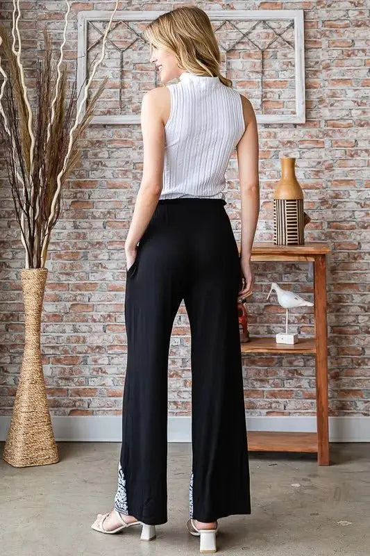 Trendsi Damask Pants Women's Casual Plus Size Wide Leg Trousers Comfy Fit