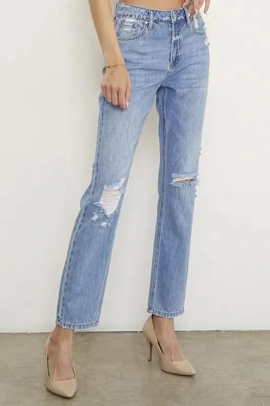 Women's Jeans Jeans - High Rise Distressed - Comfy Fit Contemporary Denim