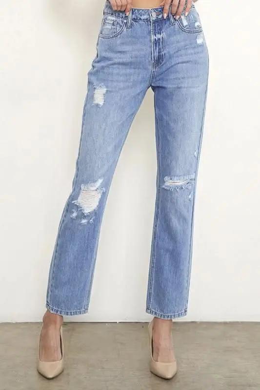 Women's Jeans Jeans - High Rise Distressed - Comfy Fit Contemporary Denim