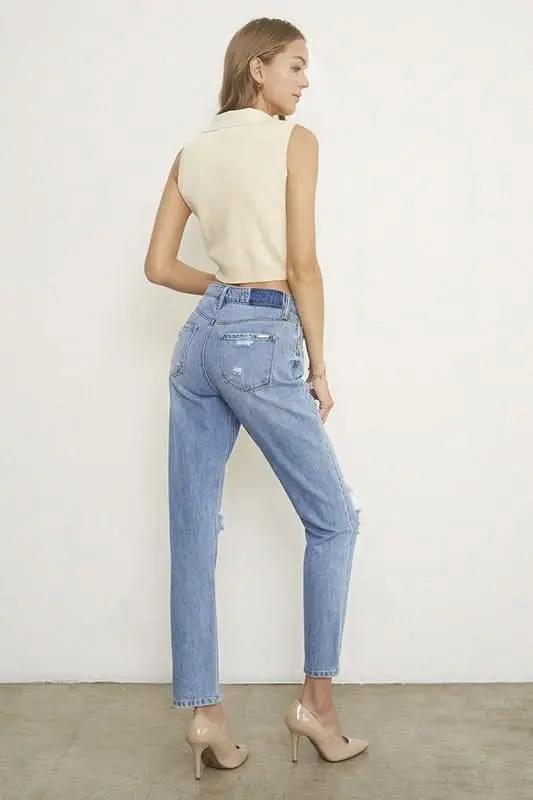 Women's Jeans Jeans - High Rise Distressed - Comfy Fit Contemporary Denim