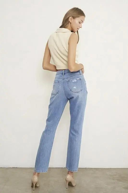 Women's Jeans Jeans - High Rise Distressed - Comfy Fit Contemporary Denim