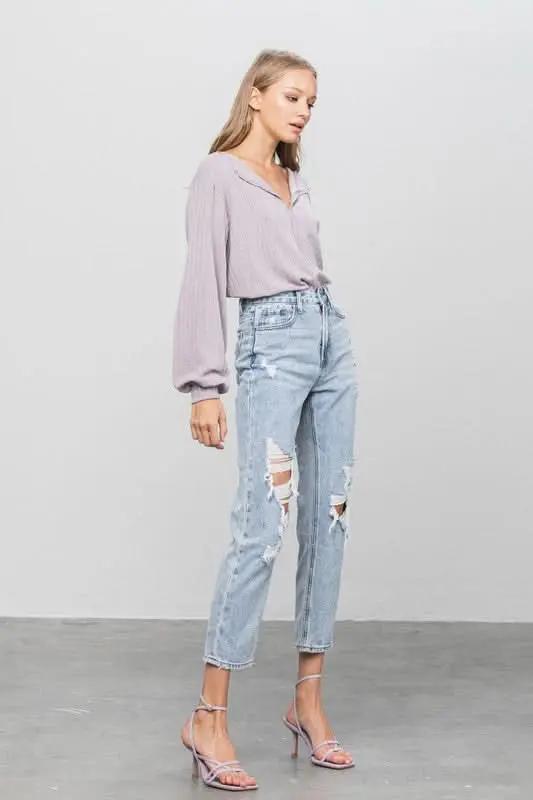 Clothing Denim Lab USA High Rise Ripped Girlfriend Jeans - Premium Quality Product | Fast Shipping & Returns
