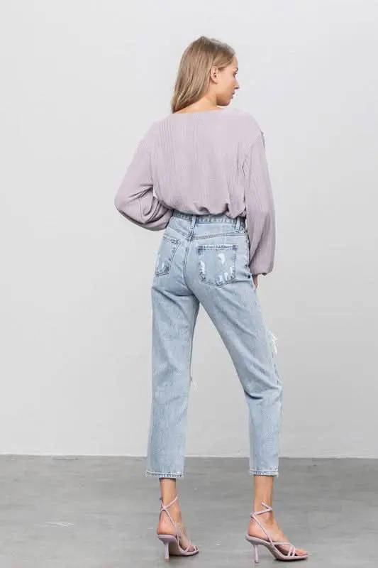Clothing Denim Lab USA High Rise Ripped Girlfriend Jeans - Premium Quality Product | Fast Shipping & Returns