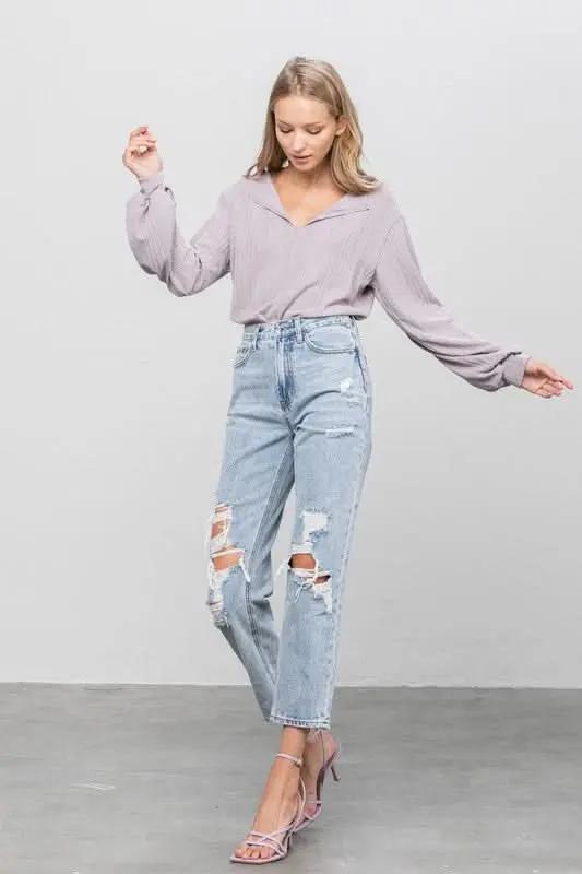 Clothing Denim Lab USA High Rise Ripped Girlfriend Jeans - Premium Quality Product | Fast Shipping & Returns