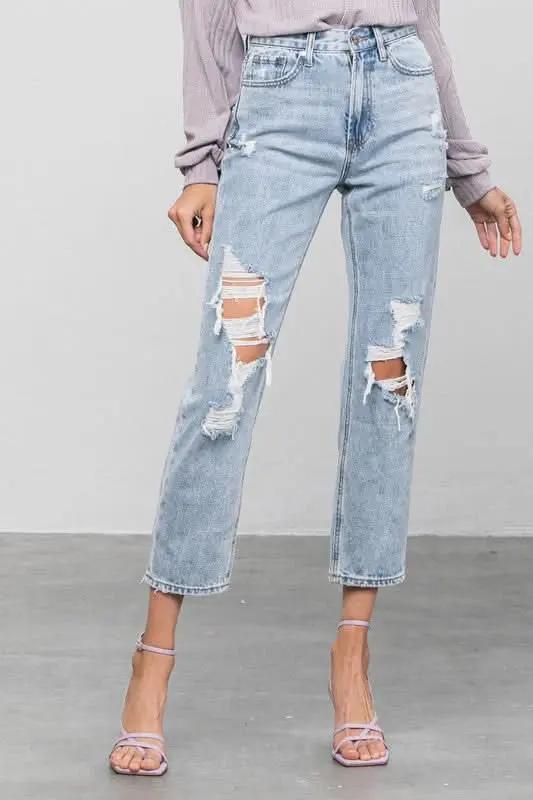 Clothing Denim Lab USA High Rise Ripped Girlfriend Jeans - Premium Quality Product | Fast Shipping & Returns