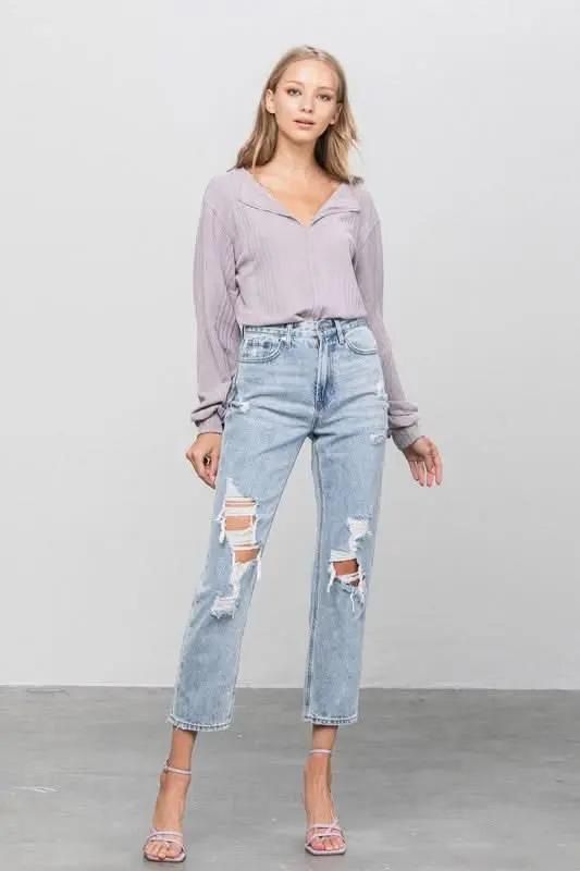Clothing Denim Lab USA High Rise Ripped Girlfriend Jeans - Premium Quality Product | Fast Shipping & Returns