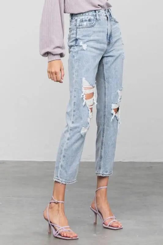 Clothing Denim Lab USA High Rise Ripped Girlfriend Jeans - Premium Quality Product | Fast Shipping & Returns