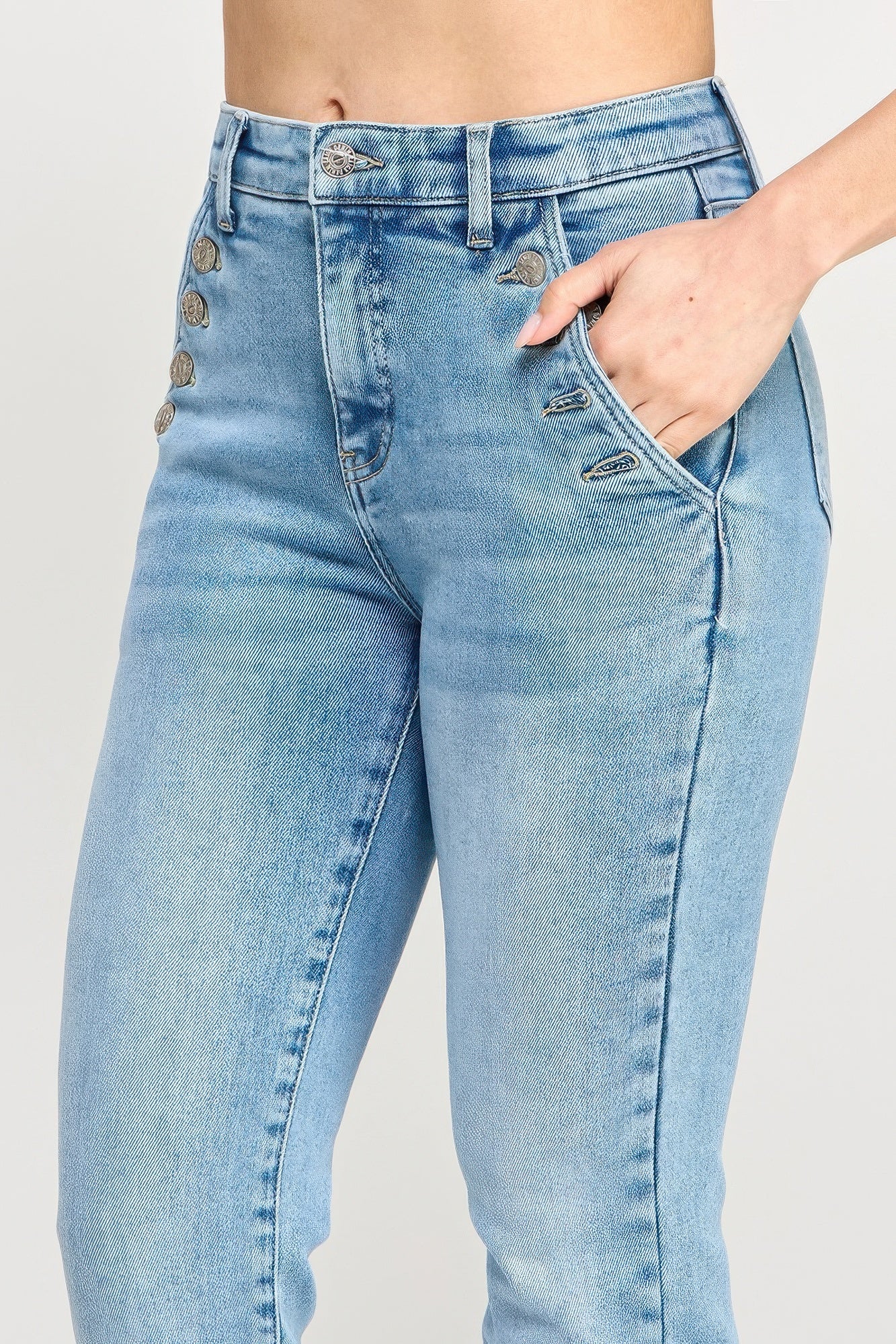 High Rise Straight With Button Pocket