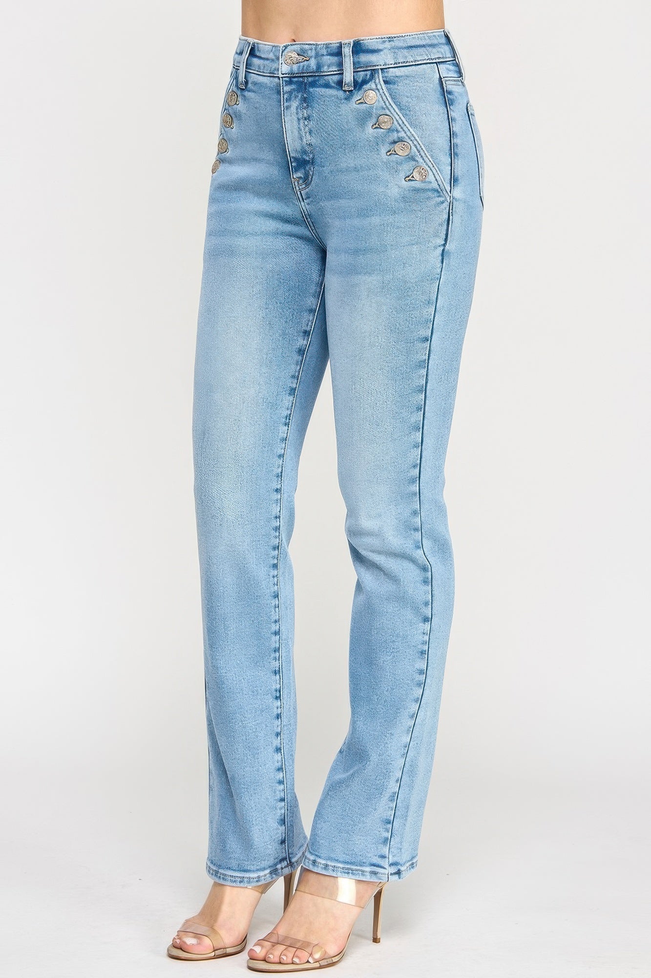 High Rise Straight With Button Pocket