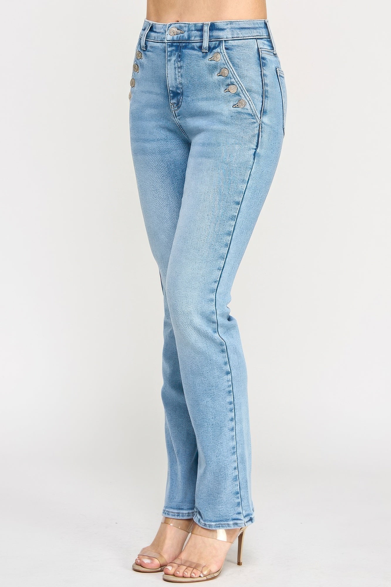 High Rise Straight With Button Pocket