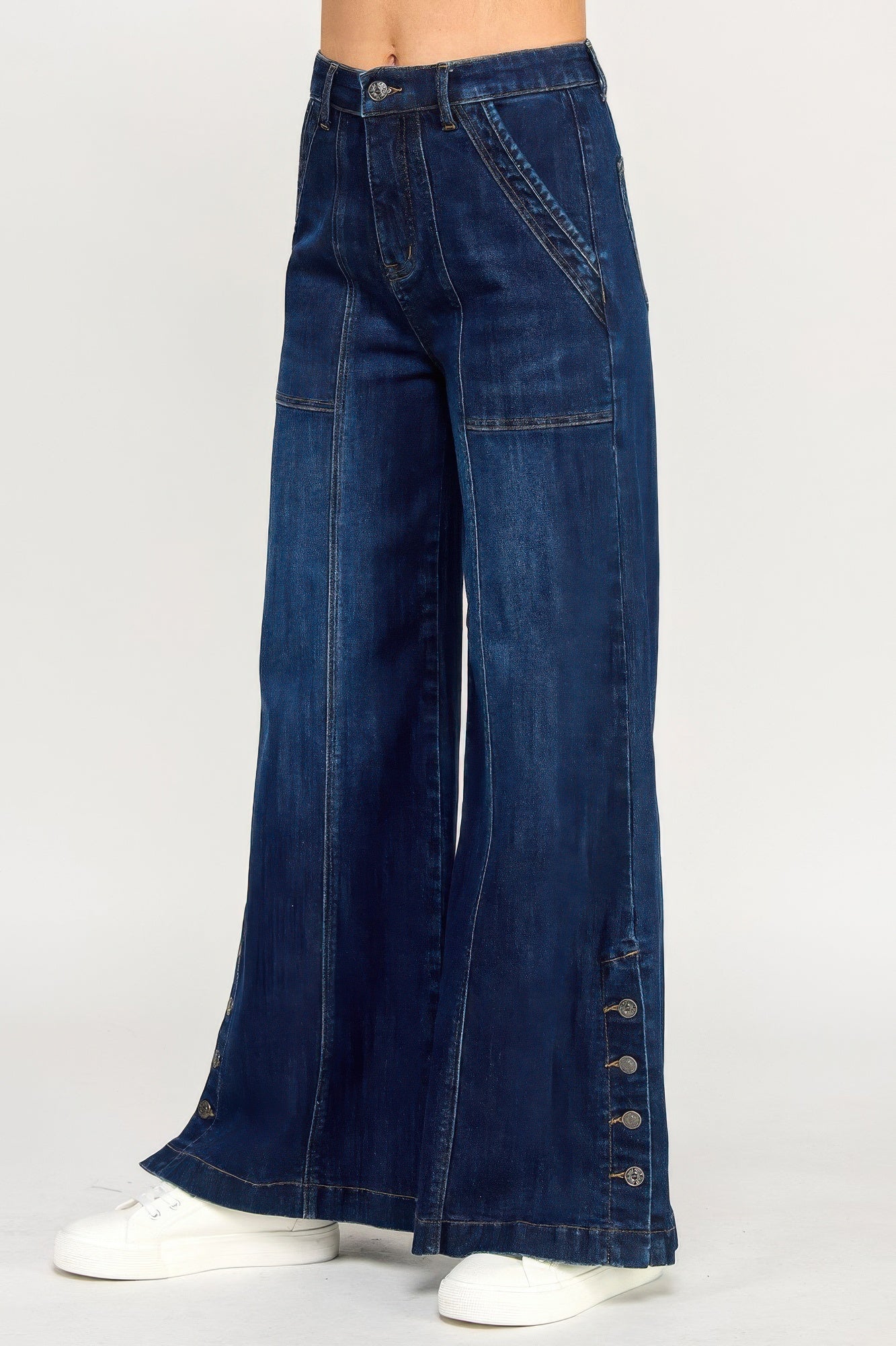 High Rise Wide Leg With Button Slit
