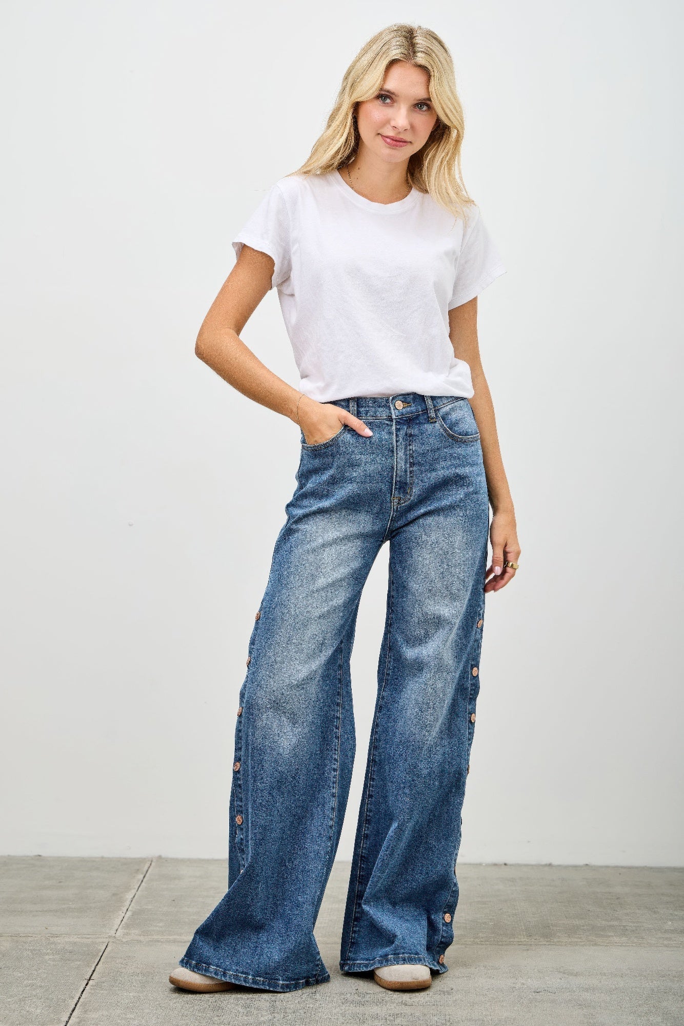 High Rise Wide Leg With Snap Buttons