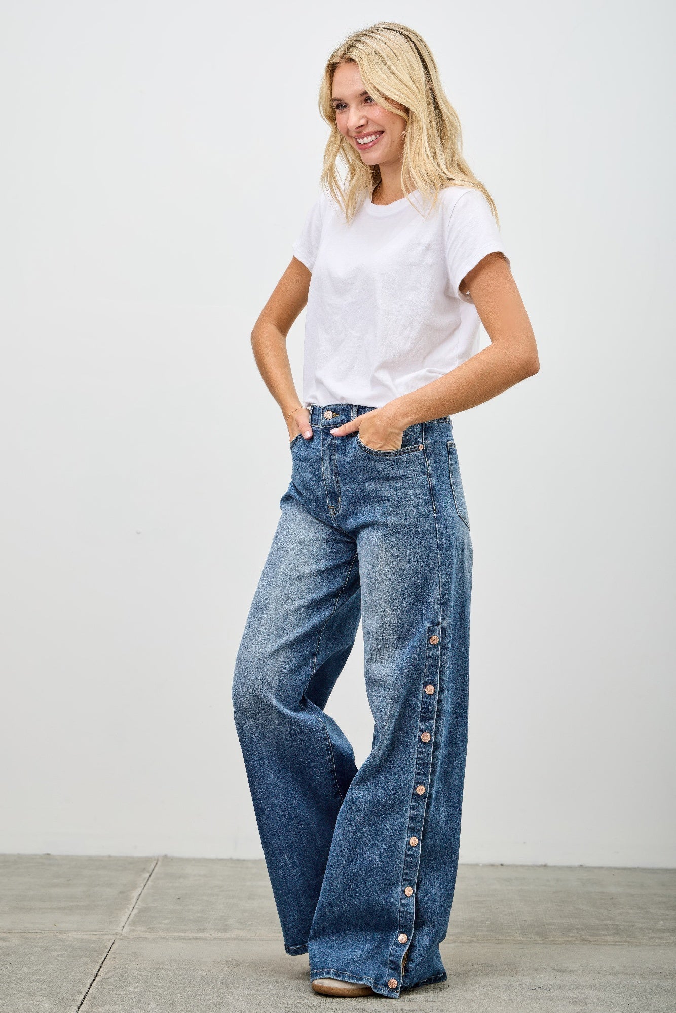High Rise Wide Leg With Snap Buttons