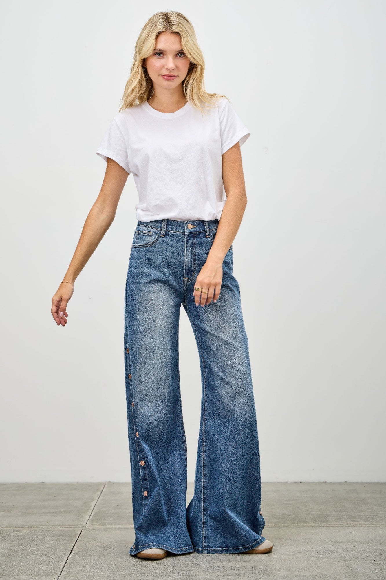 High Rise Wide Leg With Snap Buttons