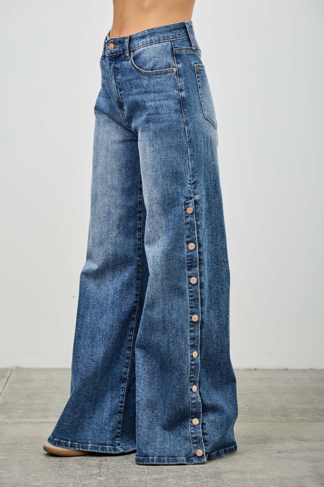 High Rise Wide Leg With Snap Buttons