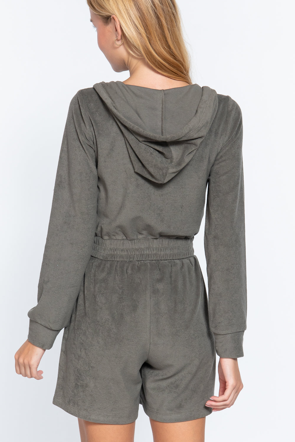 Hoodie Terry Toweling Jacket, Olive Green