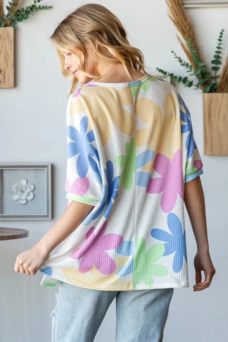 T-Shirts Trendsi Floral Waffle Tee Women's Casual Round Neck T-Shirt Soft & Comfy
