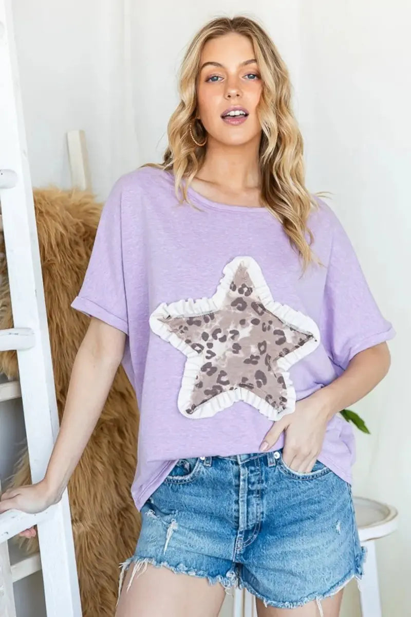 T-Shirts Trendsi Leopard Star Tee Women's Casual Top Short Sleeve T-Shirt Soft & Comfy