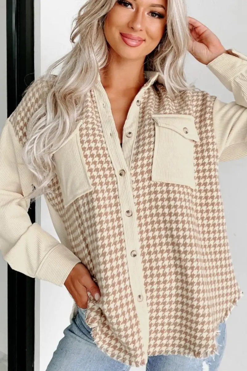 Trendsi Houndstooth Jacket Women's Button Up