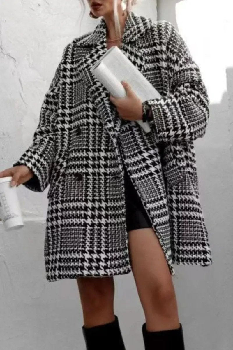 Trendsi Houndstooth Coat Women's Pocketed Jacket