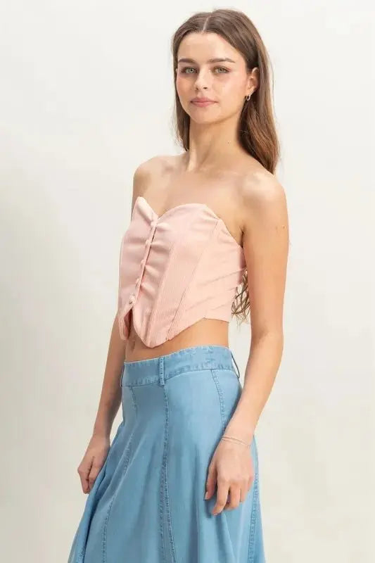 Trendsi Knit Bustier Top Women's Party/Club + Button Front + Strapless + Trendy