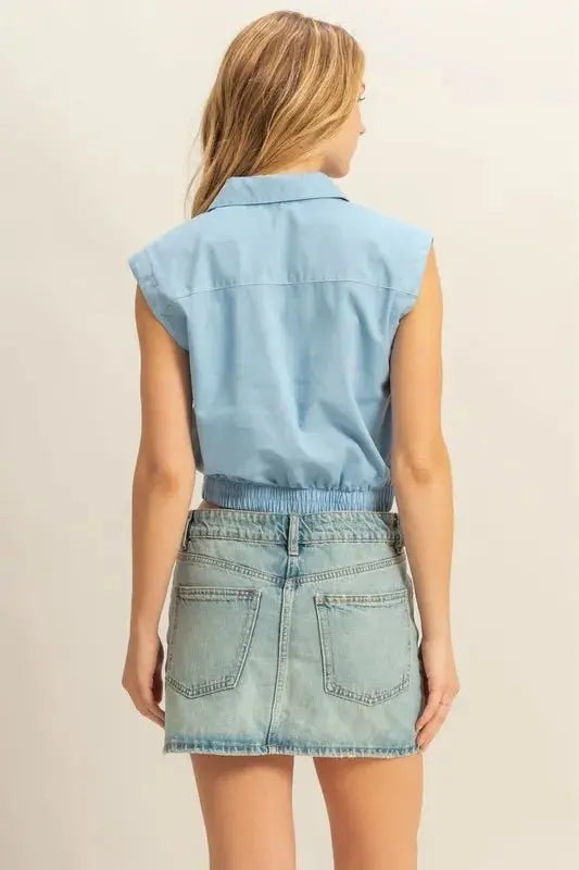 Accessories Trendsi Johnny Collar Women's Cropped Top Casual Sleeveless Blouse USA Ship