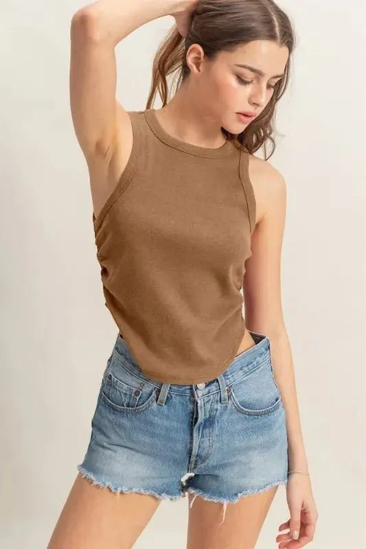 T-Shirts Trendsi Mineral Wash Rib Knit Tank Women's Casual Top: Soft, Trendy