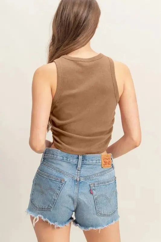T-Shirts Trendsi Mineral Wash Rib Knit Tank Women's Casual Top: Soft, Trendy