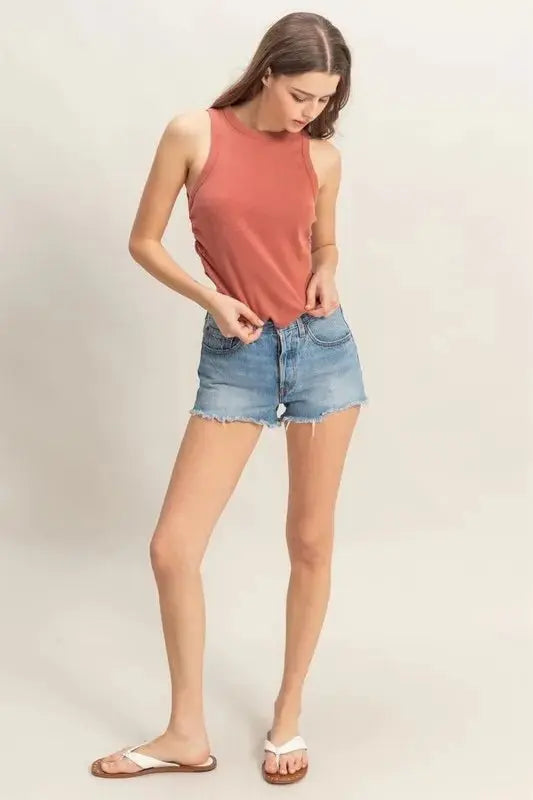 T-Shirts Trendsi Mineral Wash Rib Knit Women's Casual Tank Top - Soft, Trendy