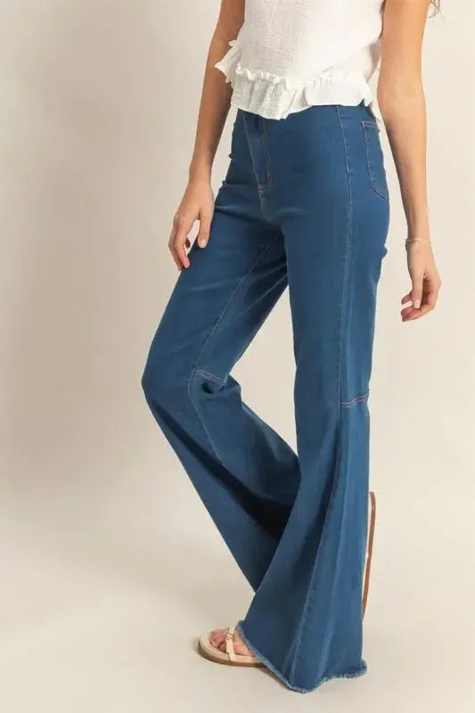 Accessories Trendsi Raw Hem Jeans Women's High-Waist Flared Denim USA Ship