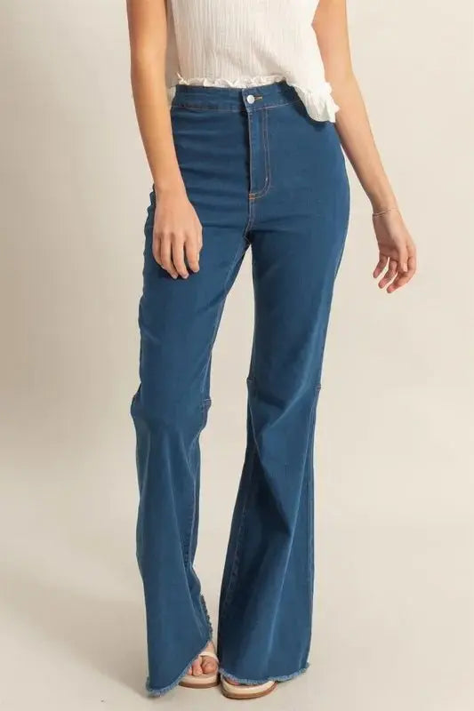 Accessories Trendsi Raw Hem Jeans Women's High-Waist Flared Denim USA Ship