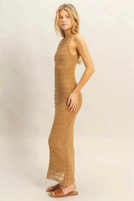 Crochet Maxi Dress by Trendsi - Open Back Sleeveless