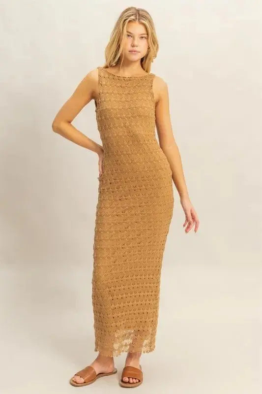 Crochet Maxi Dress by Trendsi - Open Back Sleeveless