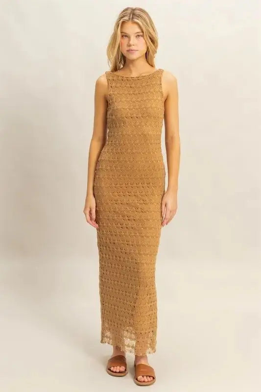 Crochet Maxi Dress by Trendsi - Open Back Sleeveless