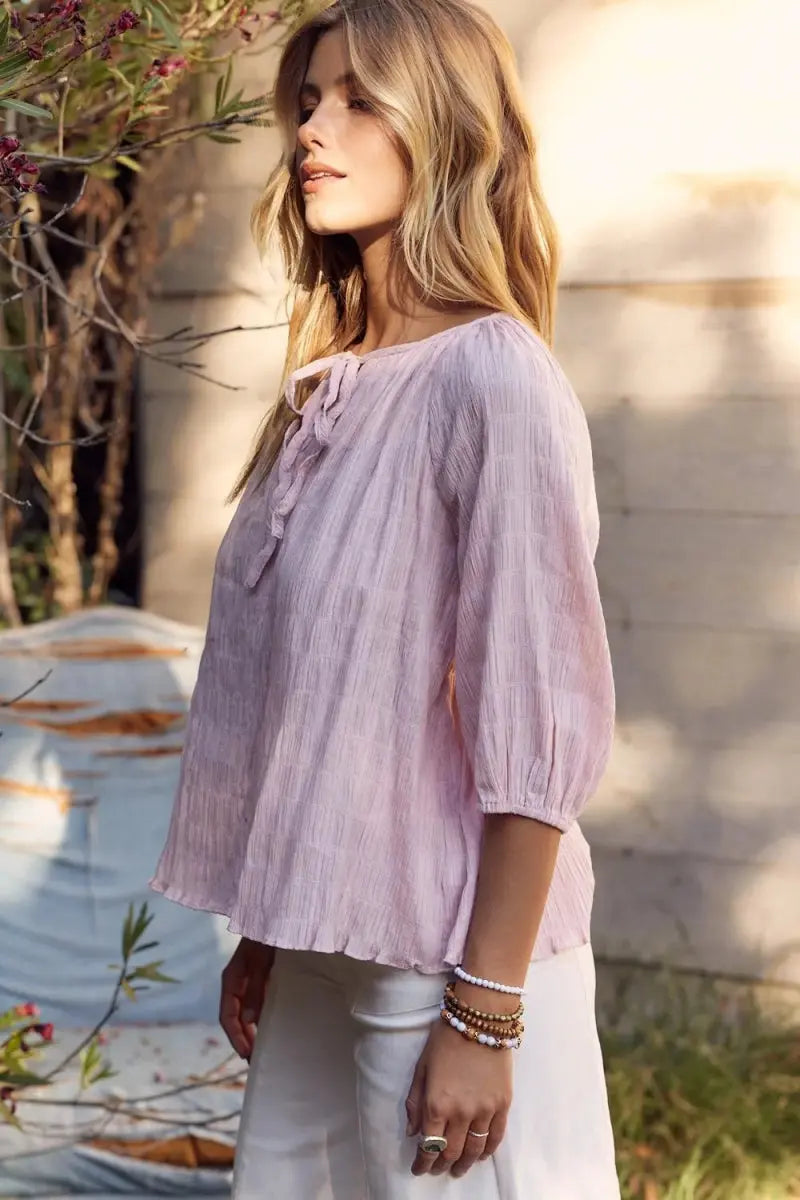 Pants Trendsi Textured Tie Neck Blouse Women's Elegant Style Shirt - Chic & Versatile