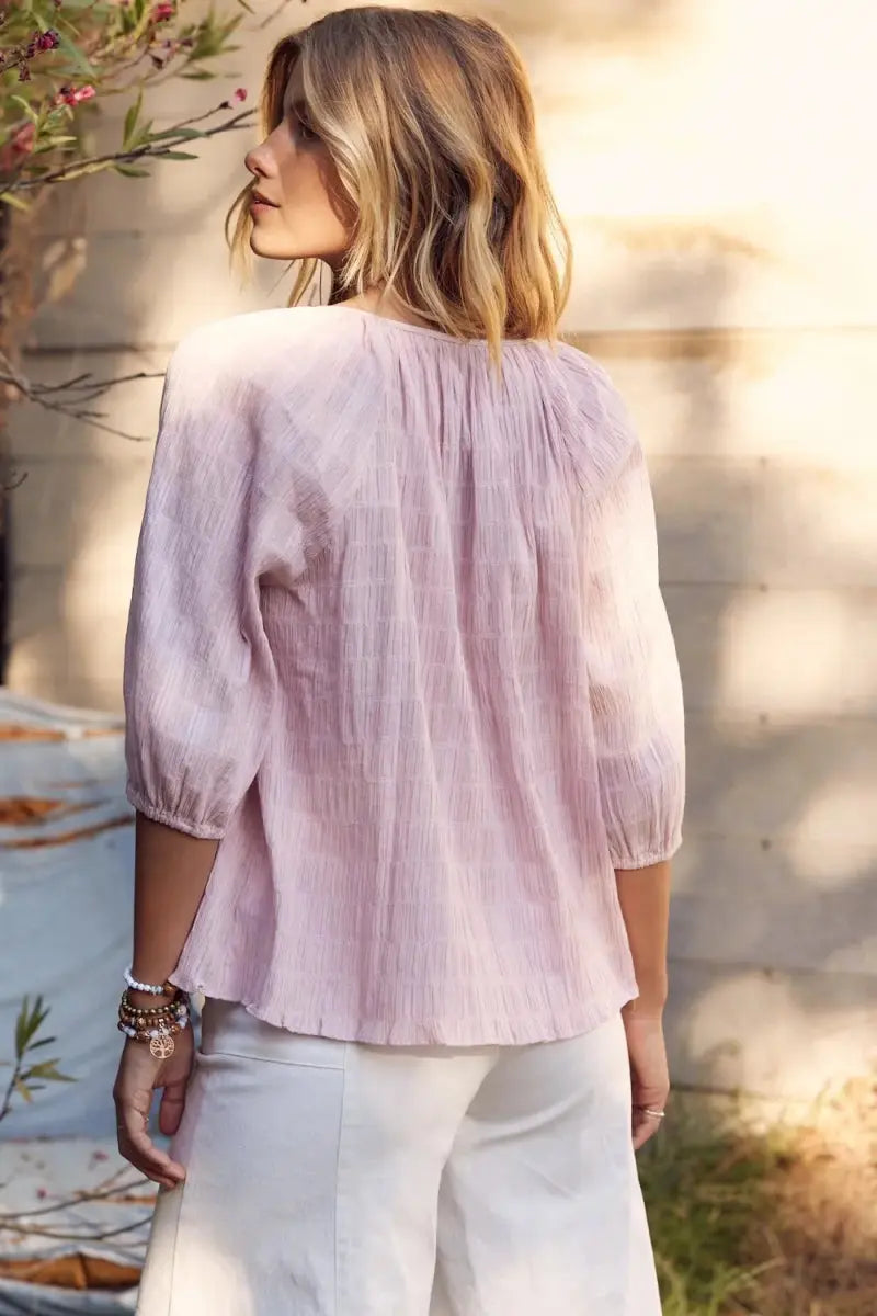 Pants Trendsi Textured Tie Neck Blouse Women's Elegant Style Shirt - Chic & Versatile