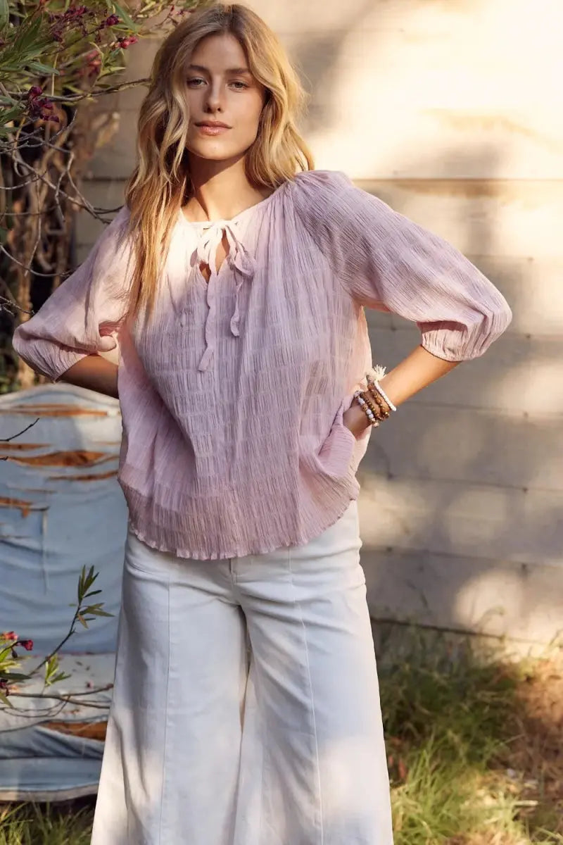 Pants Trendsi Textured Tie Neck Blouse Women's Elegant Style Shirt - Chic & Versatile