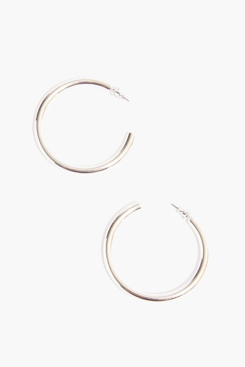 Tube Hoop Earring Silver Color 1.75"