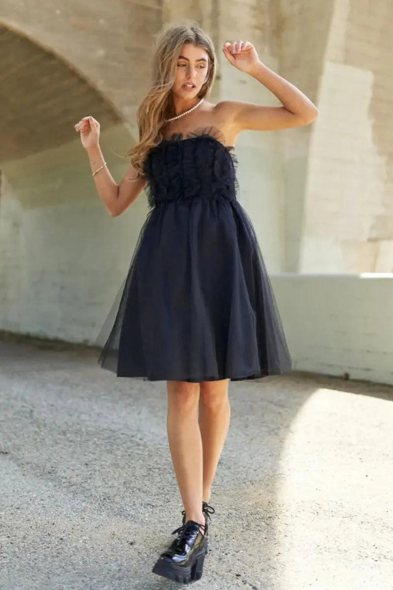 Dresses Trendsi Mesh Ruffle Dress Women's Summer Fashion Tube Top Dress - Lightweight, Flowy