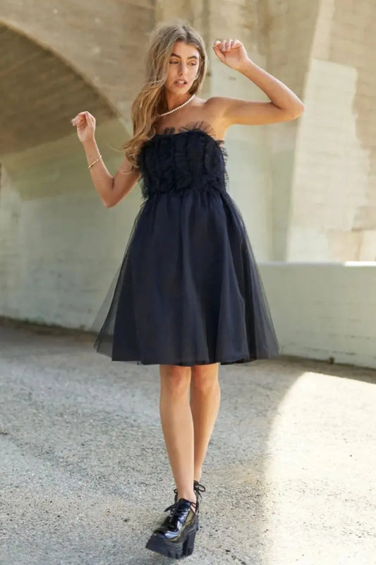 Dresses Trendsi Mesh Ruffle Dress Women's Summer Fashion Tube Top Dress - Lightweight, Flowy