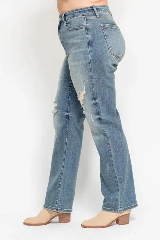 Shoes Trendsi Judy Blue High Waist Distressed Jeans Women's Plus Size Dad Jean - Comfy Fit