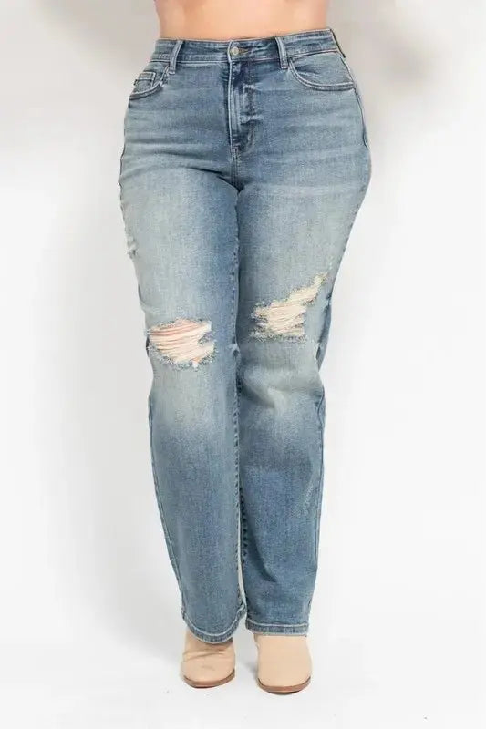Shoes Trendsi Judy Blue High Waist Distressed Jeans Women's Plus Size Dad Jean - Comfy Fit