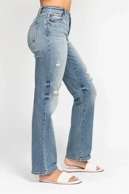 Shoes Trendsi Judy Blue High Waist Distressed Jeans Women's Plus Size Dad Jean - Comfy Fit