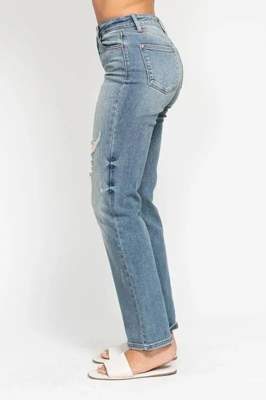 Shoes Trendsi Judy Blue High Waist Distressed Jeans Women's Plus Size Dad Jean - Comfy Fit