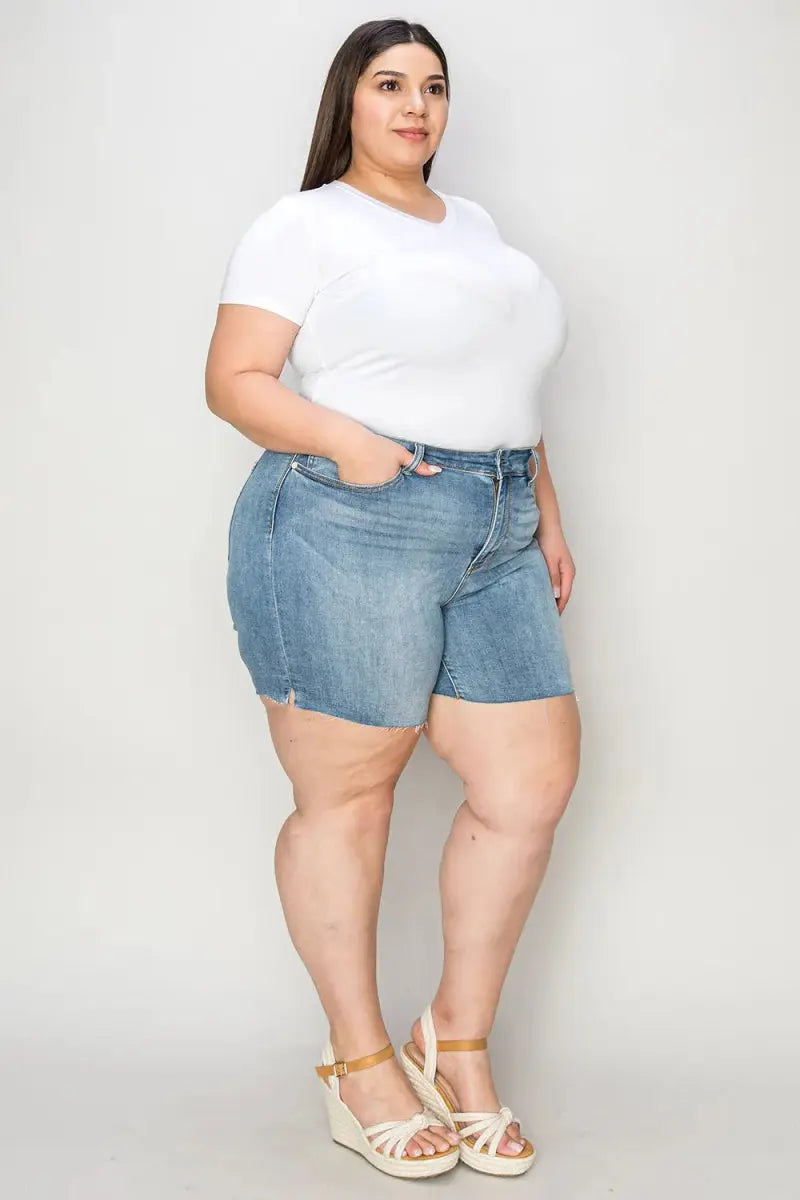 Women's Denim Shorts Denim Shorts - High Waist Raw Hem - Comfy Stretch Summer