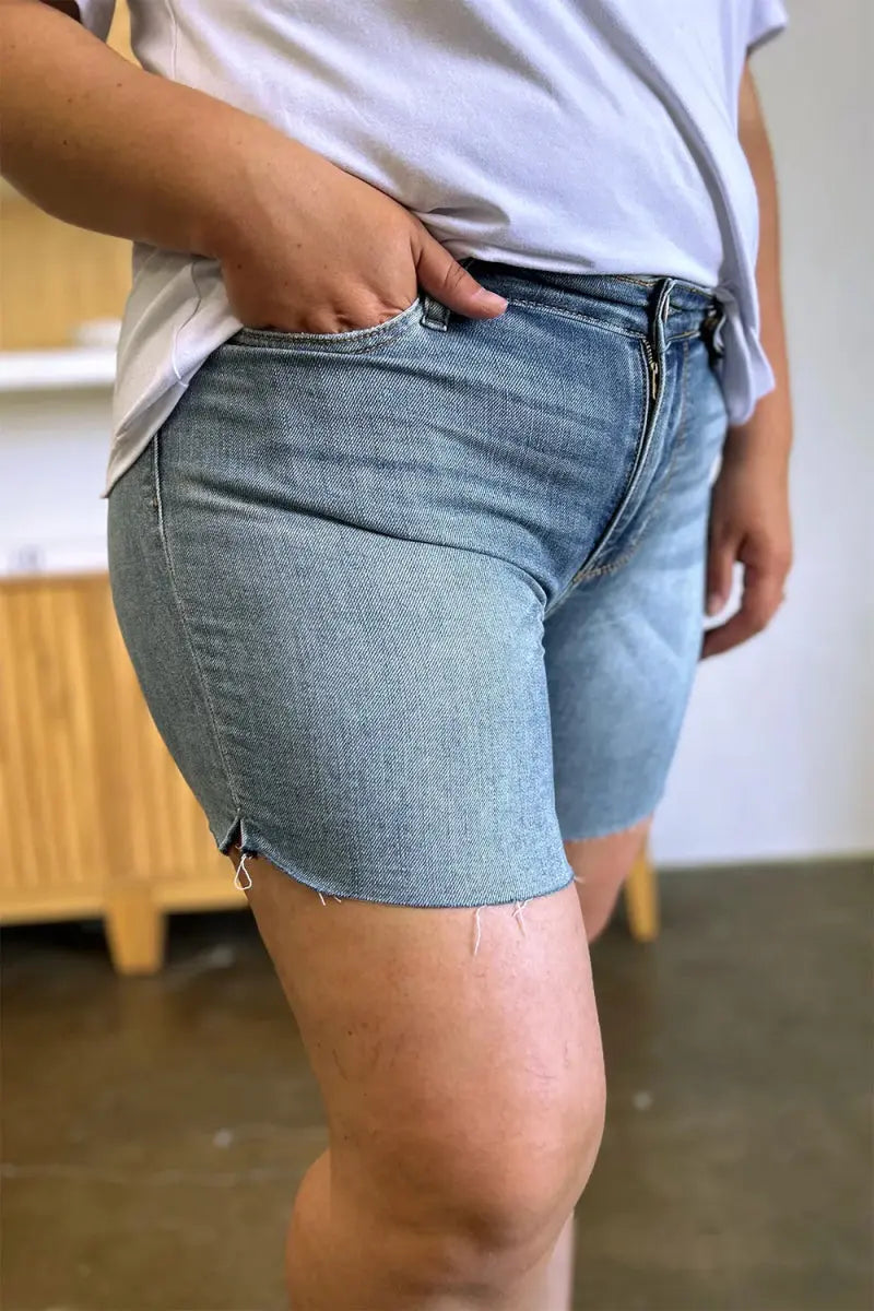 Women's Denim Shorts Denim Shorts - High Waist Raw Hem - Comfy Stretch Summer